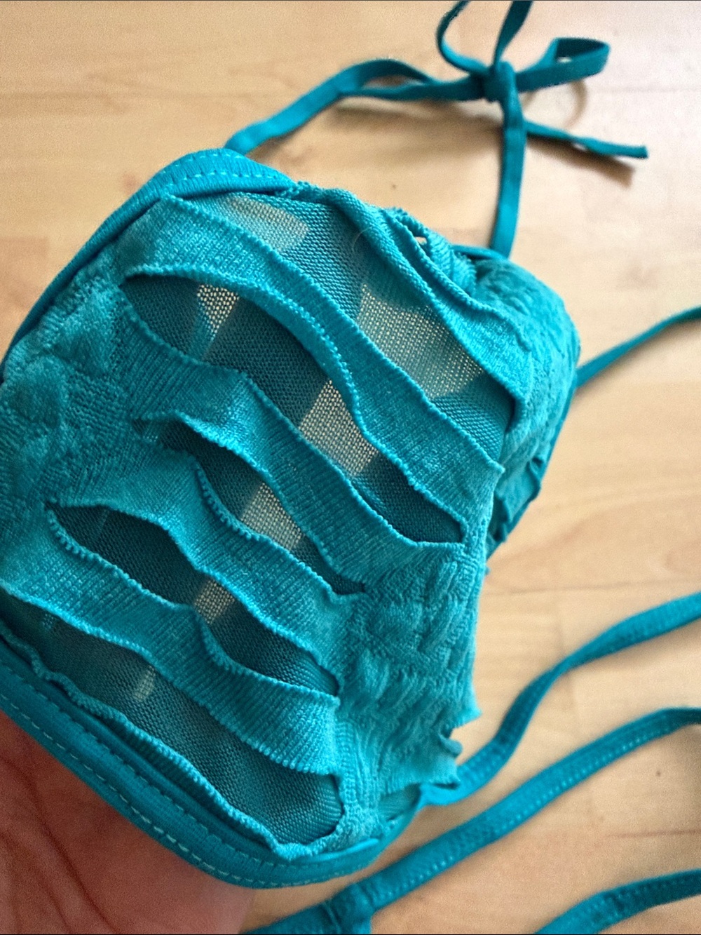 Teal Mesh Triangle Bikini Set - Picture 3 of 4